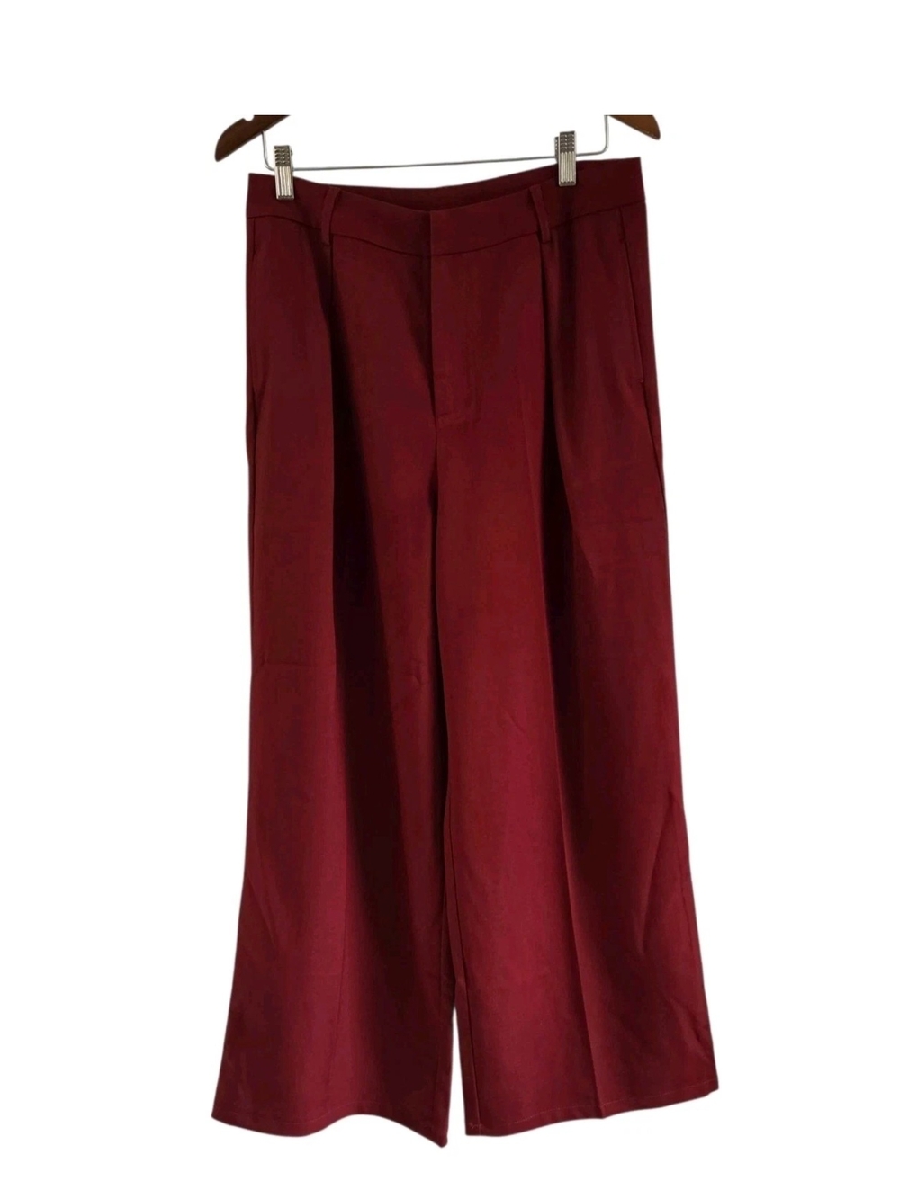 Anewsta Wide Leg Pants Burgundy Wine Maroon Womens Size L New NWT